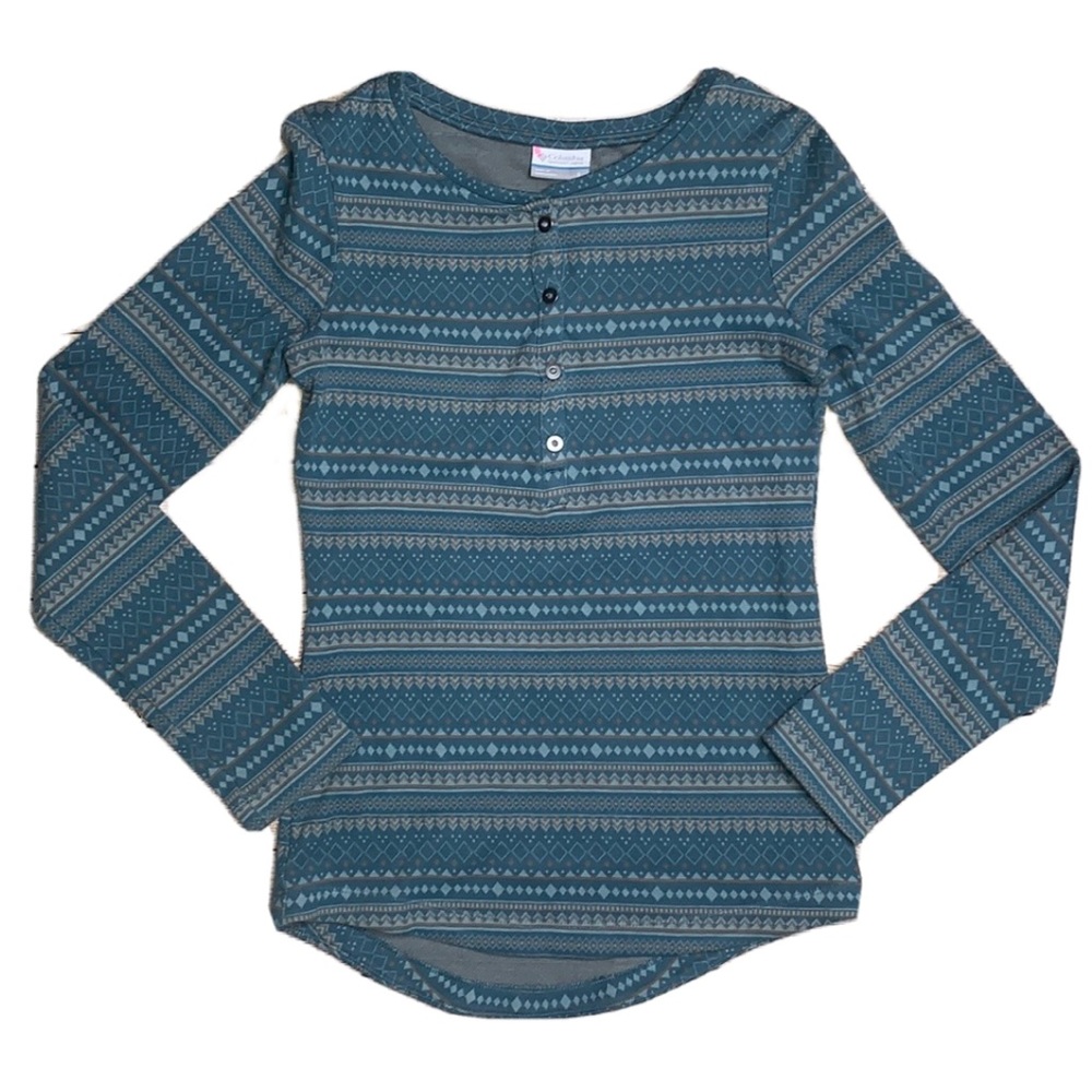 Columbia Winter Long Sleeve Fair Isle Green Geometric Print Top